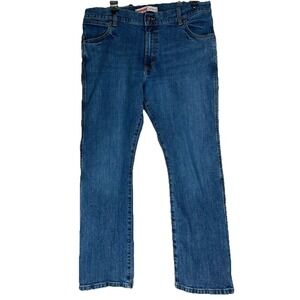 Wrangler Men's Denim Jeans 36x30 Blue Distressed‎ Bootcut Cowboy Western